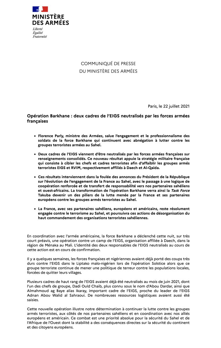Operation Barkhane: Two EIGS executives have just been neutralized by the French armed forces