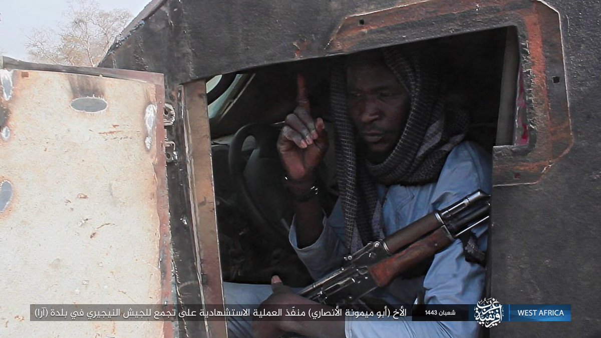 Image: ISIS has claimed responsibility for a suicide bombing attack by Abu Maymuna al-Ansari (pictured) targeting Nigerian army personnel in the town of Arah in Nigeria's northeastern Borno State, allegedly inflicting 10 casualties