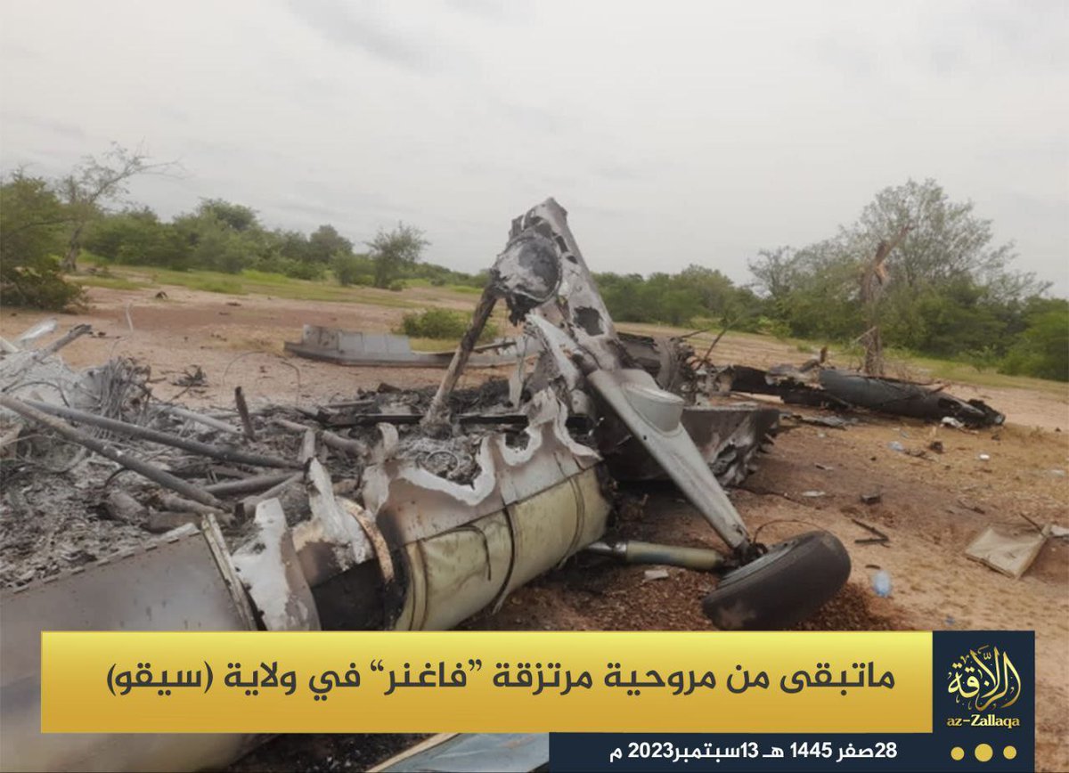 Al-Qaeda shows remains of a supposed Wagner helicopter they shot down in Sègou region Mali