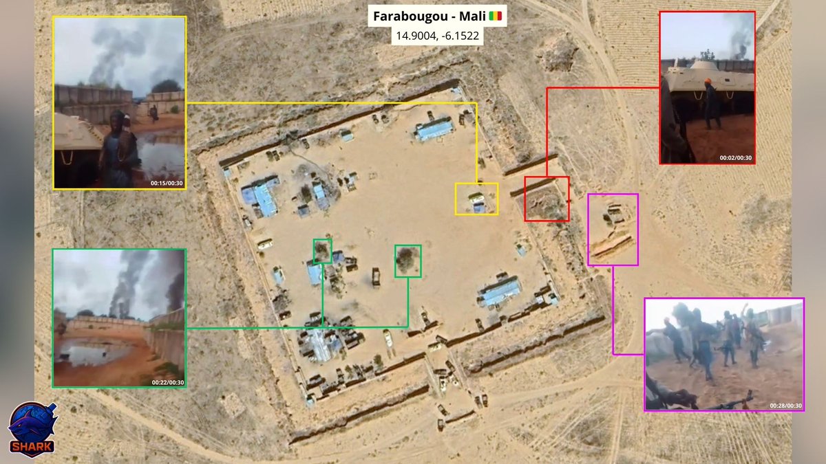 Mali: On the morning of August 19, in a series of coordinated attacks, JNIM militants took control of the Farabougou base (14.9004, -6.1522). Analysis of the images shows that they arrived through the northeast entrance of the base.