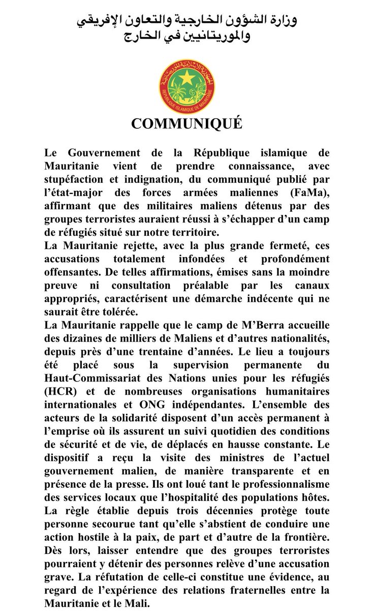 Mauritania authorities denounce Bamako's accusations regarding the holding of Malian hostages by JNIM on Mauritanian territory