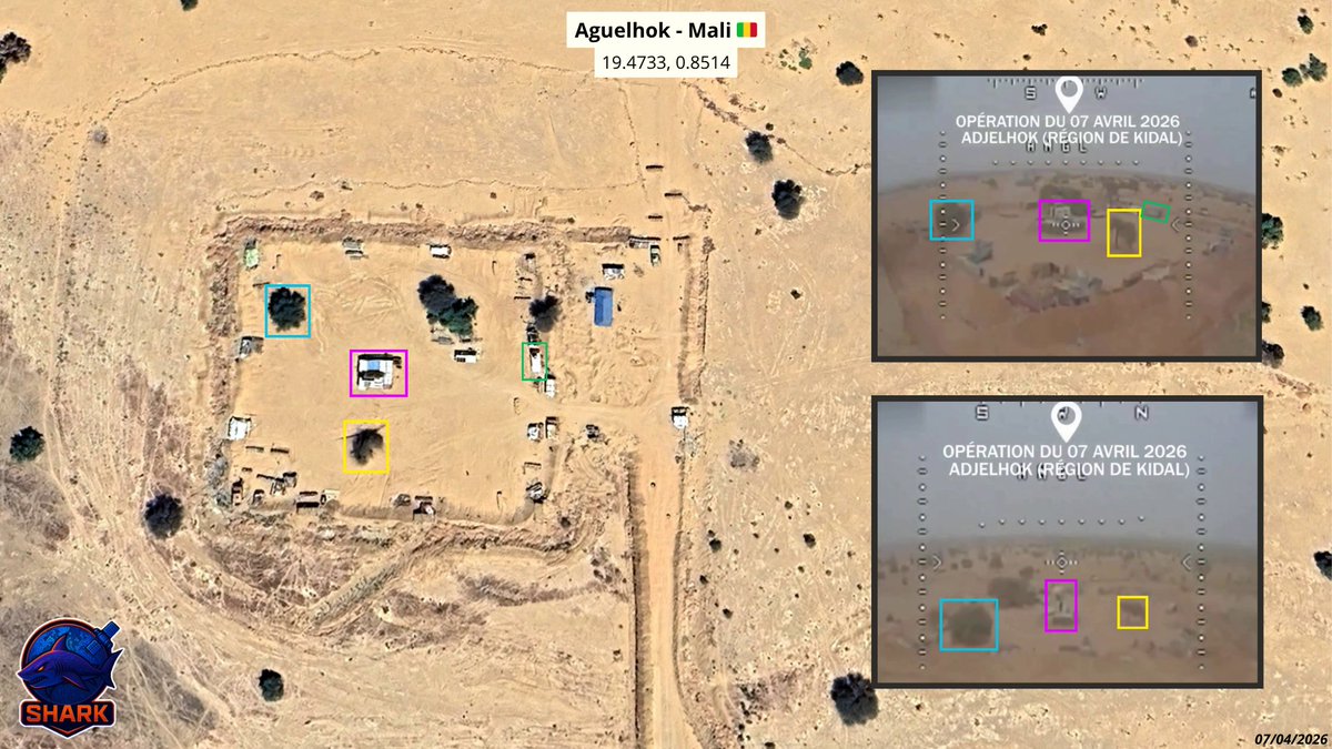 Mali: Geolocation of a suicide drone attack claimed by the FLA. On April 7, the Azawad Liberation Front targeted the Malian Armed Forces (FAMa) and the Afrika Korps (African Corps) in Aguelhok, Kidal region. No official casualty figures have yet been released.